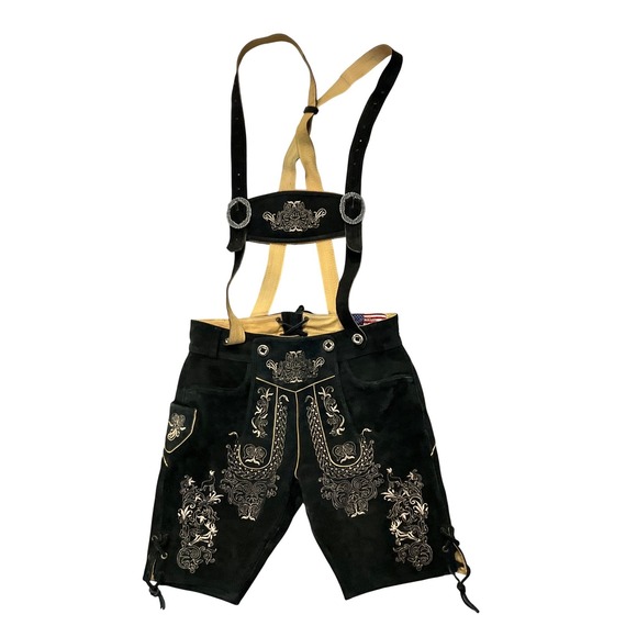 Quality Wears USA Mens Lederhosen Black Suede Embroidered Oktoberfest Size 30 - Picture 4 of 10